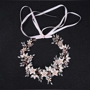 Headpiece Flower Pearls And Ribbons Hair Accessory (Rose Gold)